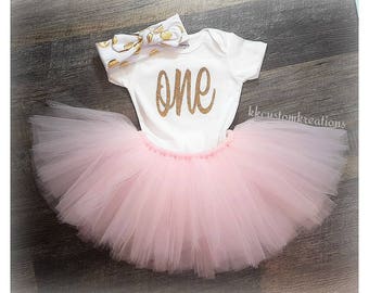 Baby girl first birthday outfit , First Birthday Dress, 1st Birthday Girl Outfit Dress, one year old girl birthday outfit, Pink and Gold