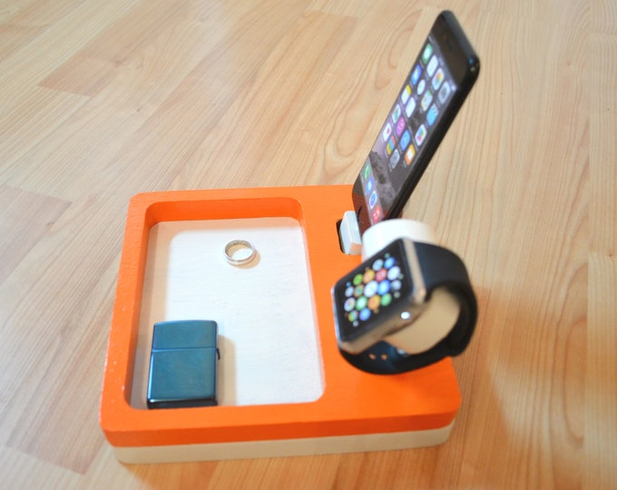 Apple Watch stand iphone docking station gift Watch charging station Station stand IDOQQ Ultimate 2 oak White Orange, iphone x 16 colors