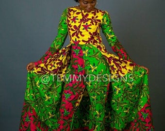 African jumpsuit with cape, African print, African Ankara, African clothing, women clothing, jumpsuit