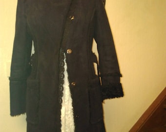 Suede and faux black fur coat