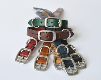 Small Leather Dog Collar Full grain Vegetable tanned Leather with Stainless steel hardware 5/8 inch wide for dogs up to 15 lbs