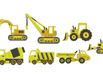 Dragline Track Tractor Front Loader Excavator Cement Mixer Truck Design Embroidery Fill Set Machine Instant Download Digital File EN2068F7