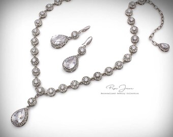 Wedding Necklace Wedding Earrings set Zirconia Rhinestone Necklace Earrings set Bride necklace set Wedding Accessory Bridal Jewelry