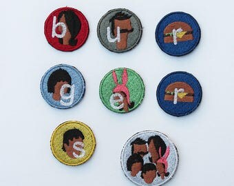 Bob's Burgers Patch Set - Bob - Linda - Tina - Gene - Louise - TV Cartoon Character Patch - Fangirl - Pop Culture - Funny Teen Gift - Denim
