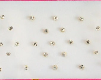 58 Silver Stones Gold Base 1 mm, 2mm, 3mm Bindis, Indian Bindis Sticker, Nose Studs Stickers, Fake Nose Stickers, Small Stone Bindi Stickers