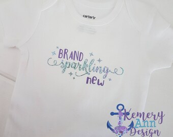 Brand Sparkling New Bodysuit, Newborn Baby, Brand New Baby Shirt, Sparking New Baby Bodysuit, Girls Baby Shower Gift, New Baby Girl Shirt