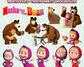 Masha and the Bear Clipart, Masha Clipart, Masha Characters, Masha Monogram, Masha and Bear, Instant Download 53