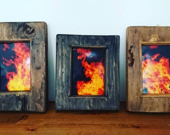 Framed pictures of a bonfire