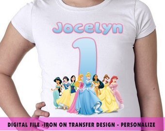 Princess Disney Iron On Transfer , Disney Princess Birthday Shirt DIY , Girl DIY Shirt , Digital File , Iron On Transfer , Personalize Name