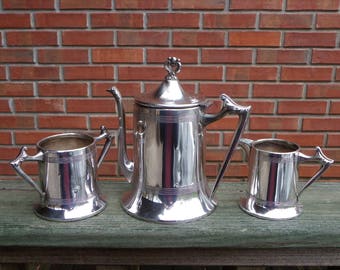 Vtg 3 Pc Silverplate Tea Set-Sheffield Plate USA-Teapot-Creamer-Bowl #851