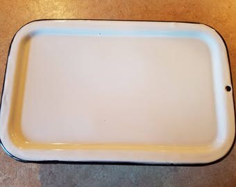 Vintage Enamel Refrigerator Dish Pan w/ Lid