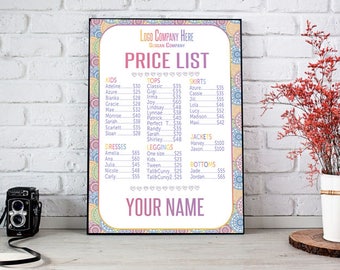 Price List for independent fashion retailer, Mandala Style, Price Poster, Price Sign, wall sign-18x24 poster - 8,5x11 home printing