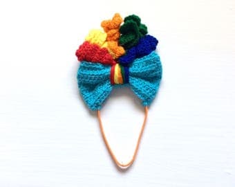 Pony Hair Bow, Pony Headband, Crochet Pony, Rainbow Dash Costume, Rainbow Dash, Rainbow Headband, My Little Pony Hair, Rainbow Bow Girl, New