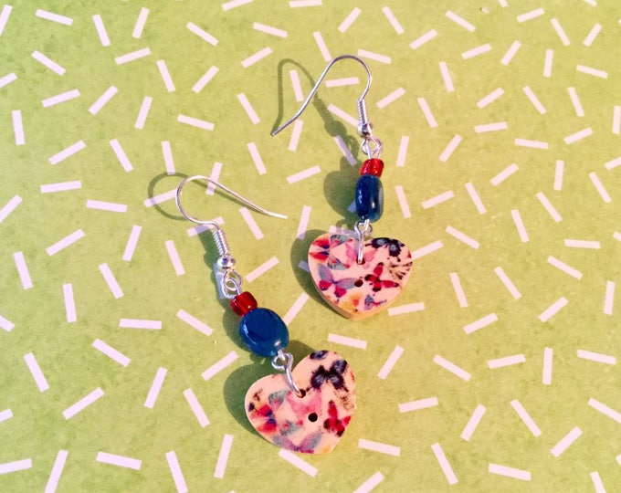 2 button hearts butterflies for pierced earrings