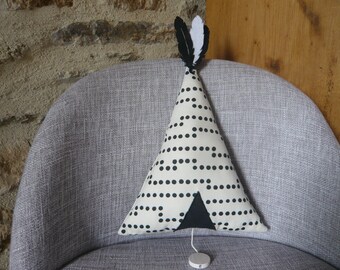 mobile music teepee black and ecru, graphic polka dots and feathers to order