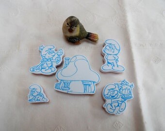set of 5 foam stamps and rubber Smurf theme
