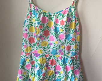 Gabar Playsuit 16 Floral White Pink Green Pinup Modern L