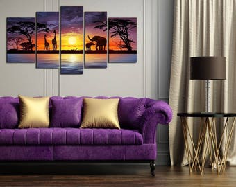 African Elephants 5PCs Artwork Canvas Wall Art