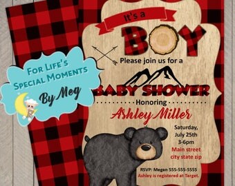 Lumberjack Baby Shower Invitations- It's boy Baby Shower Invitations - Printable File - FREE Backside