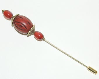 Fibula Pearl wood Burgundy and acrylic beads