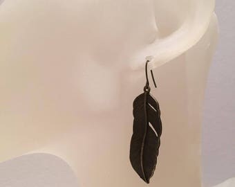 Bronze feather earrings