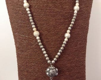 Necklace beads silver plated and cotton cords