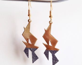 Glitter - gold tone dangle earrings