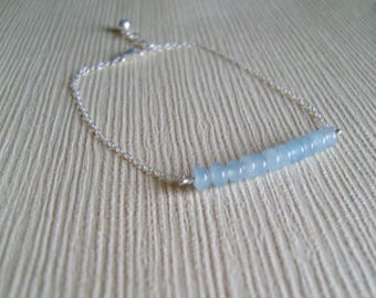 Sterling silver bracelet, bar, genuine aquamarine gemstone