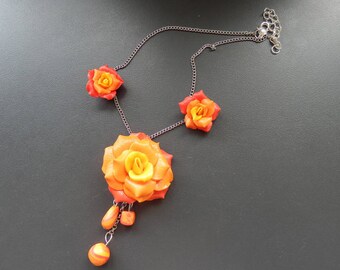 Pink Orange polymer clay necklace