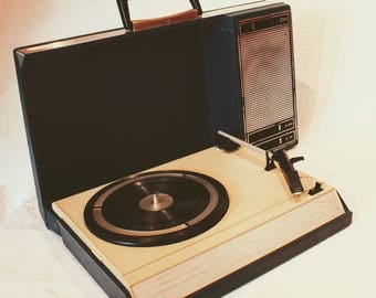 Vintage Philips GF 403 portable record player, blue - fully functional - 70s