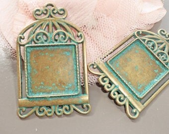 2 support cabochon bronze bird cage gold and antique patina 48 x 29 tray 20 x 20