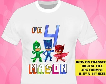 PJ Masks Iron On Transfer Design , PJ Masks Birthday Shirt DIY , Pj Masks Shirt Diy , Pj Masks , Digital File Only , Personalize Name