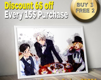 yuri on ice, yuri plisetsky, yuri katsuki, digital painting, anime art, manga art, anime print, printable poster, watercolor digital print,