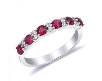 Natural Rubies 0.54 carats set in 14K White Gold Ring with 0.11 carats Diamonds
