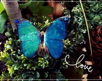 Blue butterfly hair comb Alice Wonderland
