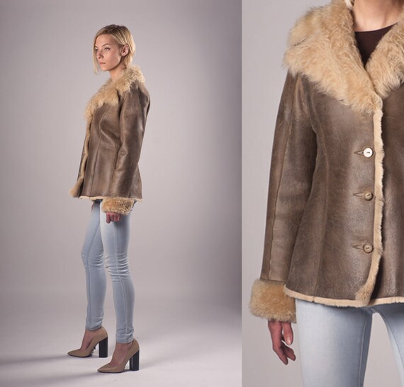 Real Sheepskin Fur Leather Women Coat Jacket Gray Brown Short 7236