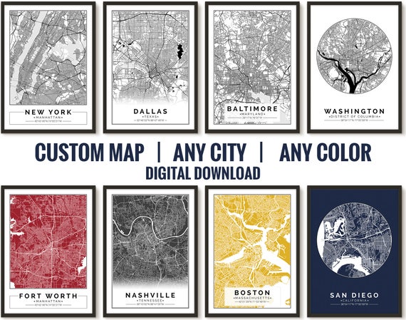 3 Custom City Map Print Customize the size and color