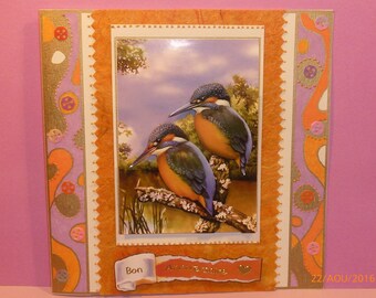 "bon anniversaire" C.2.Carte, martins fishermen", color orange, purple, green, gold.