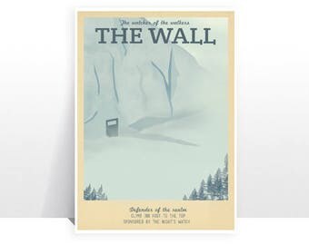 Retro Travel Poster - Game of Thrones - The Wall - MANY SIZES Modern Vintage Stark Lannister Jon Snow Tyrion Daenerys Typography Art Print