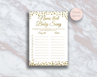 Name that baby song game, Name that baby tune, Funny Baby shower games, Gold confetti, Baby shower ideas, Fun shower activities s4bb