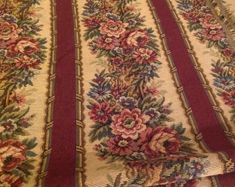 English Rose Tapestry Fabric Rustic Striped Vintage Look Upholstery Bell Pull Pillow English Rose Tapestry Fabric Rustic Striped Vintage Look Upholstery Bell Pull Pillow