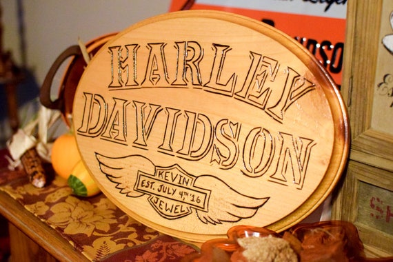 Harley Davidson Engraved Wooden Plaque