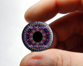 Glass Eyes - Kaleidoscope Eye Human Doll Taxidermy Eyes Handmade Glass Cabochons Design 1 - Pair or Single - You Choose Size