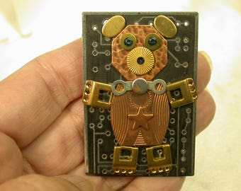 RECYCLED CIRCUIT BOARD Geekery Jewelry Bear Pin CB235