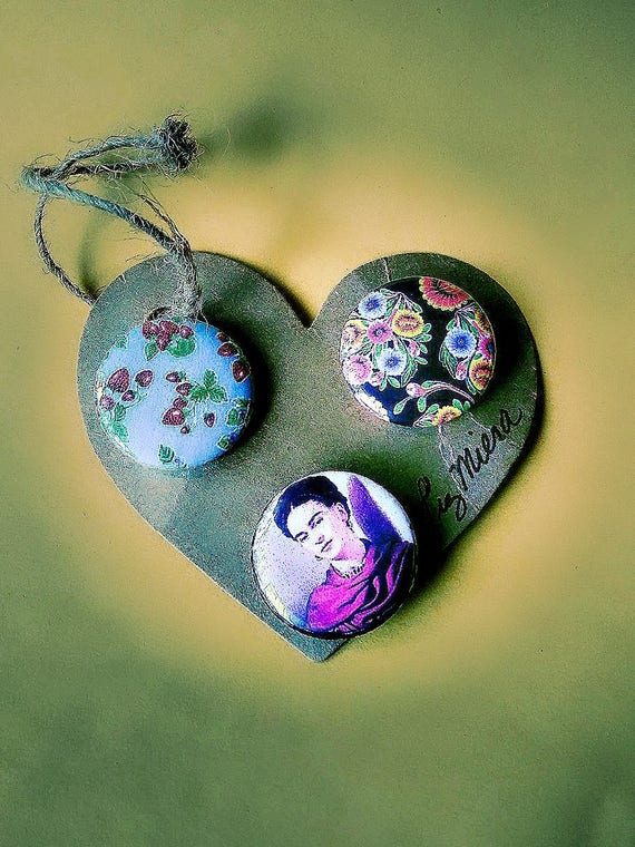oil cloth design and frida kahlo 1 inch pins