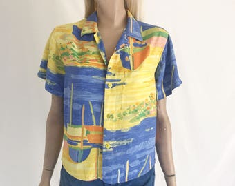 Vintage 80's/90's Jams World Cropped Blouse. Size Small