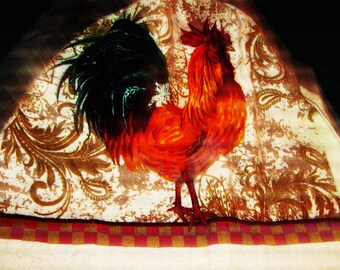 Crochet hanging towel, Rooster, Red top