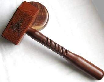 Masonic Gavel Set - Lacewood and Walnut - Engraved Compass and Square - Spiraled Design - Common Gavel - Installation Gift