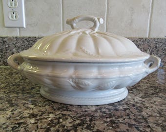 Vintage white ironstone covered dish with lid- Elsmore and Forster Tunstall