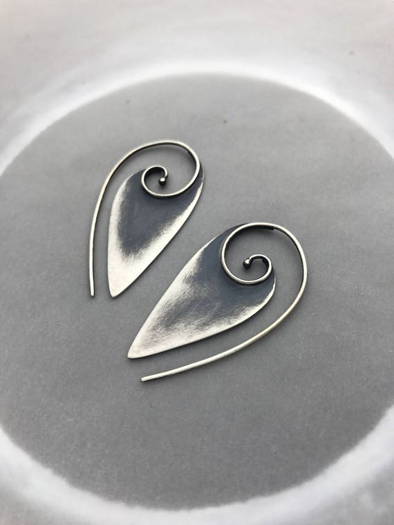Sterling Silver Tribal Swirl Pointed Spiral Hoop Earrings